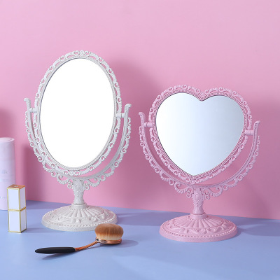 Desktop Makeup Mirror Double-Sided Beauty Dressing Mirror Bedroom European Retro Mirror Desktop Beauty Makeup Love Mirror