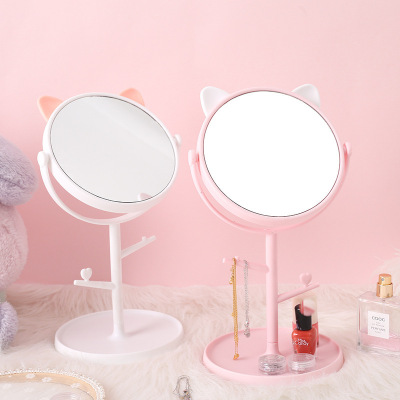HD Rotatable Makeup Mirror Portable Desktop Cute Cat Ears Princess Mirror Student Dormitory Dressing Mirror Wholesale