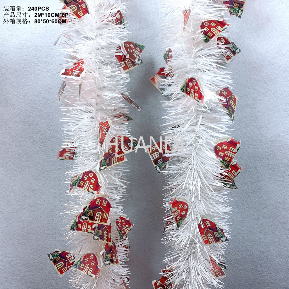 新款 彩印彩条 毛条圣诞树缠绕装扮环迪