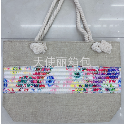Factory Direct Sales New Colorful Summer Stitching Beach Bag Women's Tote Large Capacity Lightweight Canvas Bag