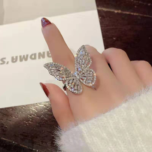 tiktok popular butterfly ring temperament flash diamond open index ring factory direct sales 2022 new jewelry