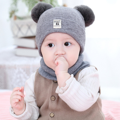 Factory Wholesale Autumn and Winter Baby Hat Boys and Girls Woolen Cap Warm Knitted Hat Cartoon Pullover Hoodie Neck Warmer