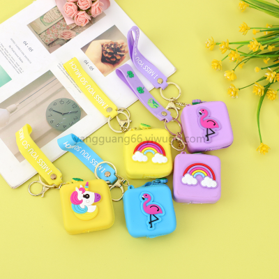 Creative Ins Style Small Object Storage Bag Rainbow Silicone Wrist Strap Zipper Coin Purse AirPods Earphone Bag