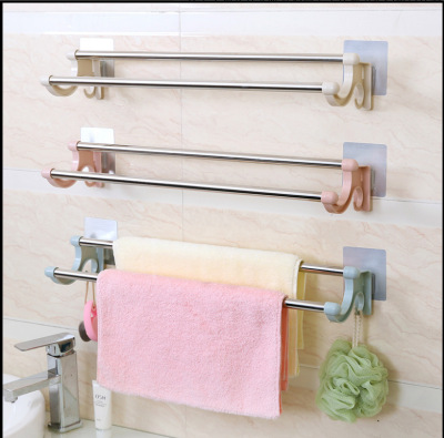 Factory Direct Sales OPP Set Seamless Double Bar Towel Rack Transparent Strong No Punch Magic Stickers Double Layer Towel Rod