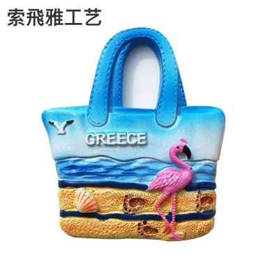 Greece Creative Handbag Tourism Memorial Decorative Crafts Stereo Flamingo Resin Refrigerator Magnet