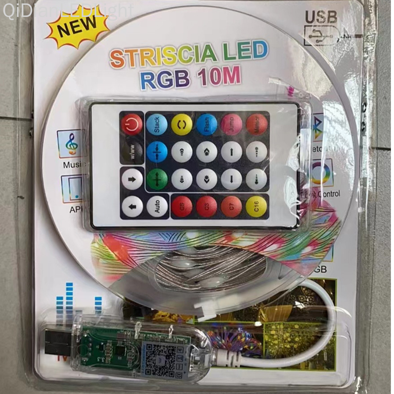 USB皮线灯带100L-10M-透明蓝牙声控灯带