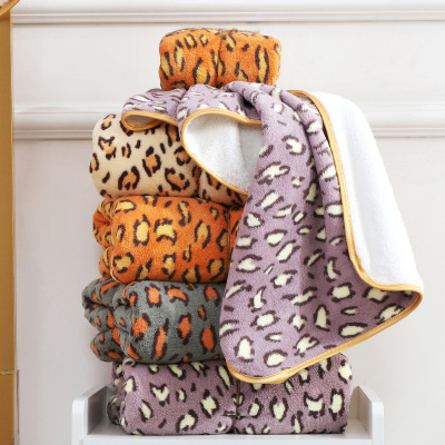 Leopard Coral Fleece Present Towel Bath Towel Soft Absorbent Embroidery Face Cloth Supermarket Promotional Gifts