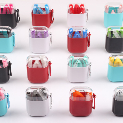 Silicone Straw Suit with Climbing Button Carabiner Travel Box Suit Transparent Box Straw Straw Brush Three-Piece Set