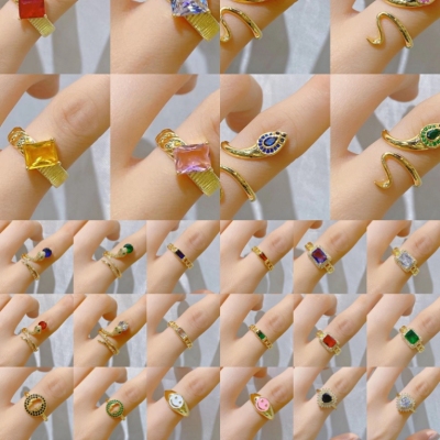 European and American Micro-Inlaid Color Square Geometric Open Ring Design Sense Internet Celebrity Fashion Ring Niche Temperament Bracelet