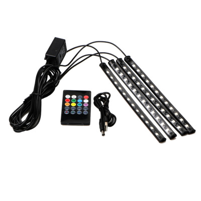 12 Lights Voice Control USB Car Atmosphere Light Sole Ambience Light LED Lighting Colorful Voice Control RGB 48 Lights