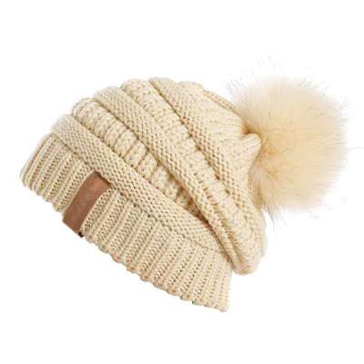 [Amazon Style] Autumn and Winter Knitting Jacquard Hat, Fashionable Warm Thickened Knitted Hat Fluffy Ball Cap Detachable