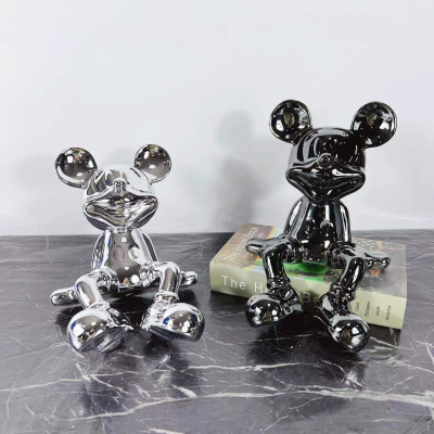 Modern Silver Resin Mickey Mouse Decoration Creative Gift Model Room Living Room Children's Room Cartoon Decorations