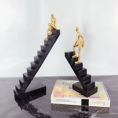Simple Modern Black Gold Ladder Figure Sculpture Creative Stair Decoration Model Room Living Room Soft Decorations