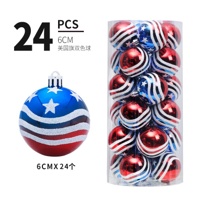 Cross-Border Spot 6cm/24 Colored Drawing Ball American Flag Christmas Ball Christmas Tree Pendant American Independence Day Decorations