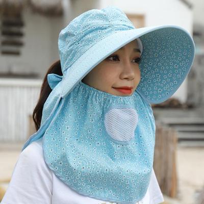 Cover Face Tea Picking Hat Cotton Linen Women's Summer Sun Hat UV Protection Breathable Cool Hat Shawl Mask Factory in Stock
