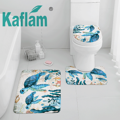 Cross-Border Delivery Amazon Hot-Selling New Arrival Ocean Toilet Three-Piece Bathroom Absorbent Non-Slip Carpet Floor