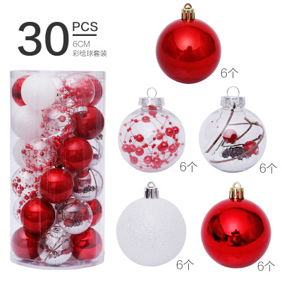 Cross-Border Christmas Decorations 6cm/30PCs Red and White Transparent Ball Christmas Ball Set Christmas Tree Pendant
