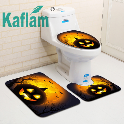 Toilet Three-Piece Carpet Toilet Floor Mat Door Mat Amazon AliExpress Halloween Thriller Pumpkin Lamp Spot