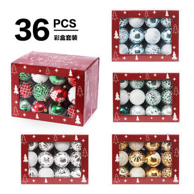 Cross-Border Spot Christmas Decorations 7cm/36PCs Painted Christmas Ball Colored Box Suite Christmas Tree Pendant