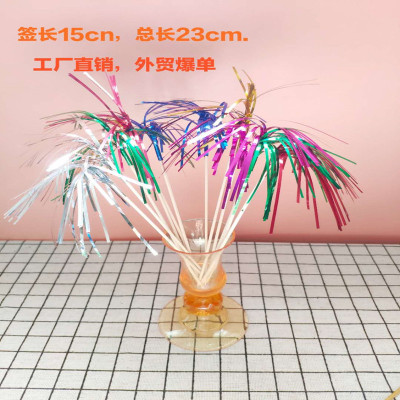 Wholesale Fireworks Toothpick Fruit Plate Decoration Lengthened Tassel Wooden Fruit Toothpick Party Dinner Set Combination 100 Pcs/Bag