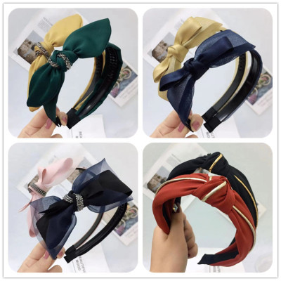 Korean Style New Wide Brim Rabbit Ears Hair Hoop Face Wash Vintage Bow Hair Accessories Knotted Headband Lace Fabric Headdress