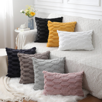 Amazon Home Double-Sided Pvvelvet Rabbit Fur Quilting Pillow Cover Geometric Trapezoid Boat Plush Cut Flower Seat Cover