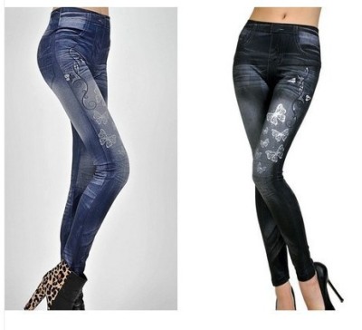 Korean Style Fashionable Slim Fit Seamless Denim-like Small Butterfly Printed Leggings Factory Wholesale