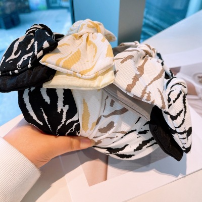 Korean Style New ~ Complex Chiffon Cotton Graffiti Pattern Double Layer Color-Blocking Bow Headband Hairpin Accessories