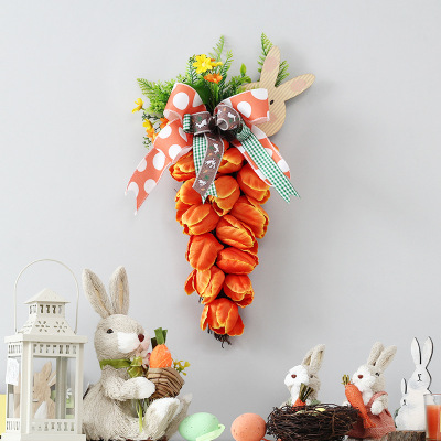 Amazon New Tulip Carrot Garland Pendant Rabbit Artificial Flower Easter Decorations Door Hanging