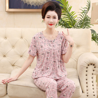 Pajamas Women 'S Summer Short-Sleeved Trousers Mother Summer Pure Cotton Thin Middle-Aged And Elderly Large Size Pullover Homewear Suit