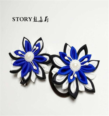 Japanese Style Cherry Blossom Flower European and American Children Color Matching Color Contrast Rib Pearl Foreign Trade Handmade Girl Hairpin Side Clip