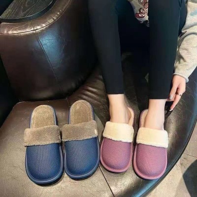 New Autumn and Winter Couple Cotton Slippers Women's Home Waterproof Anti-Slip Removable and Washable Coral Fleece Warm Furry Confinement Support