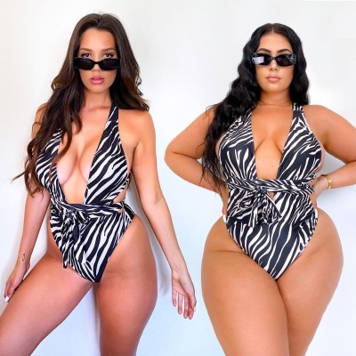 SOURCE Factory Foreign Trade Cross-Border European and American Printing Large Size One-Piece Bikini Swimsuit Factory Wholesale