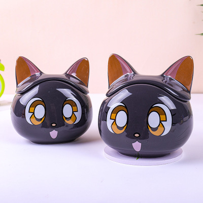 Cute Cool Cat Ceramic Cup Japanese Kitten with Cover Water Cup Creative Super Cute Cartoon Cool Cat Mug