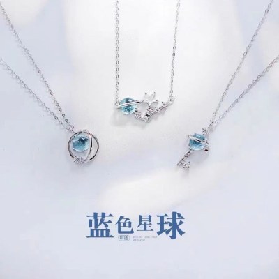 Planet Necklace Women's Summer All-Match Sterling Silver Light Luxury Minority Design Clavicle Chain 2021 New Birthday Qixi Gift