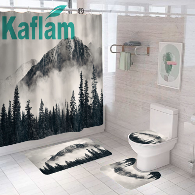 Cross-Border E-Commerce Direct Sales Digital Printing Forest Waterproof Shower Curtain Bathroom Non-Slip Mat Four-Piece