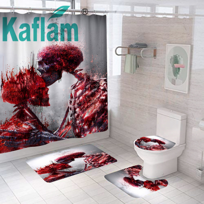 3D Digital Printing Wansheng Skull Polyester Shower Curtain Floor Mat Toilet Mat Toilet Lid Four-Piece Set Customized