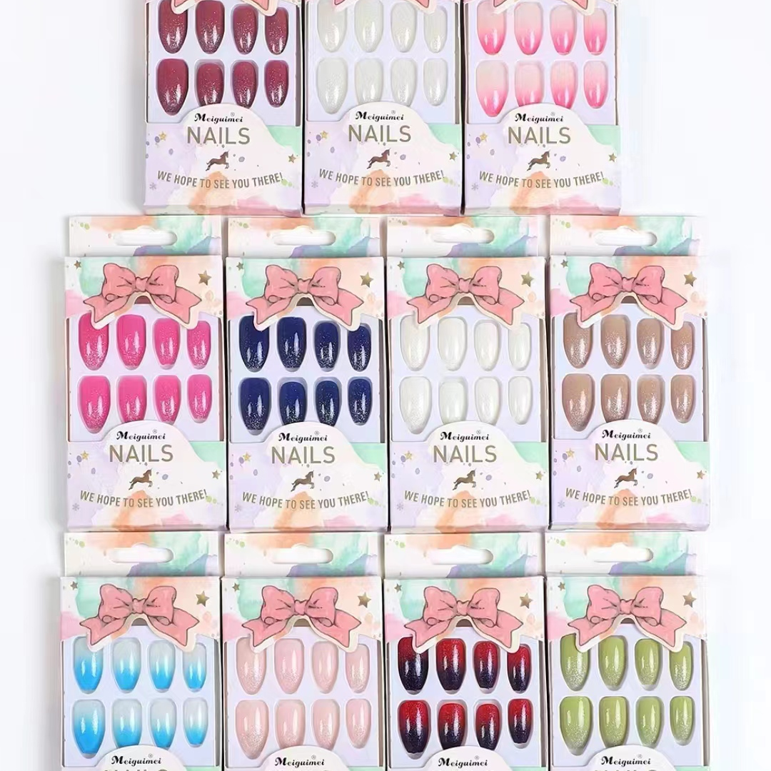 贴甲片美甲成品莫兰迪色假指甲贴穿戴式中长圆头磨砂可拆卸ins风