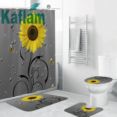 Cross-Border New Simple Style Digital Printing Waterproof Polyester Bathroom Shower Curtain Graphic Customization 