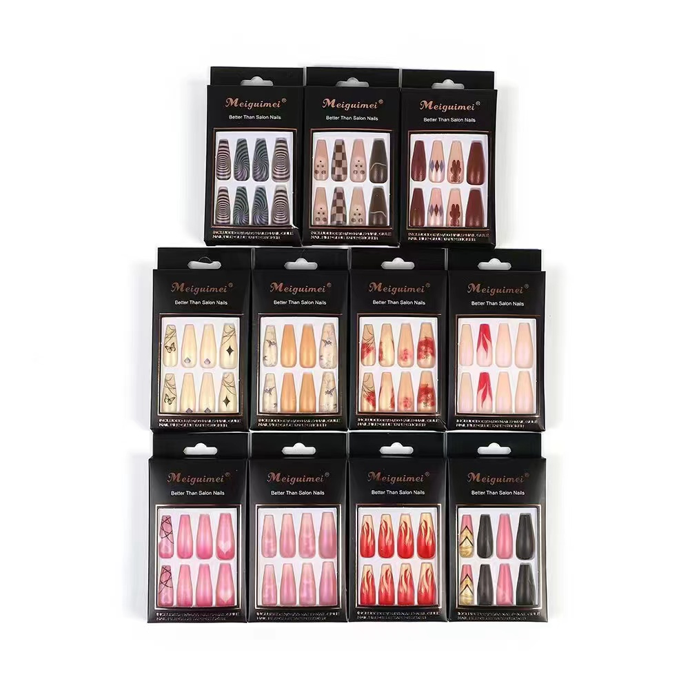 贴甲片美甲成品莫兰迪色假指甲贴穿戴式中长圆头磨砂可拆卸ins风