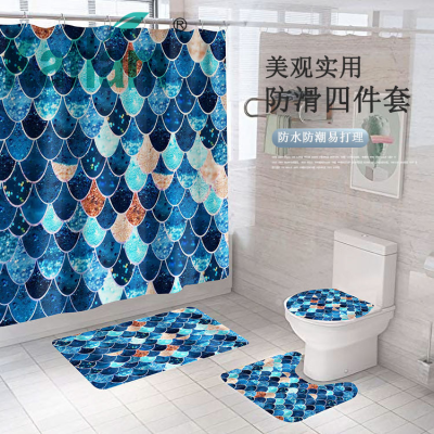 Factory Direct Sales Printing Bathroom Curtain Waterproof and Mildew-Proof Modern Minimalist Shower Curtain Floor Mat 