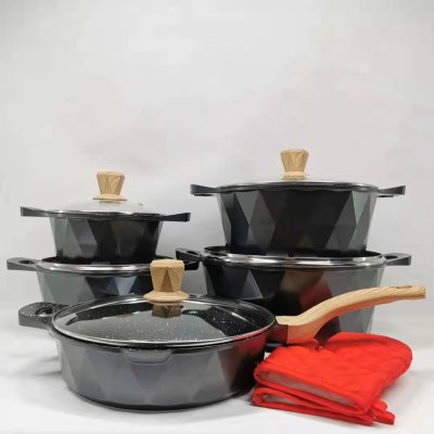 Dessini 12Pc Pot Set Kitchen Kit an Aluminum Pot Die-Cast Non-Stick Pan Medical Stone Soup Pot Gift Cups Set