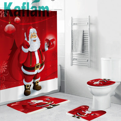 Cross-Border E-Commerce Supply Santa Claus Shower Curtain 3D Digital Printing Waterproof Shower Curtain Bathroom Mats