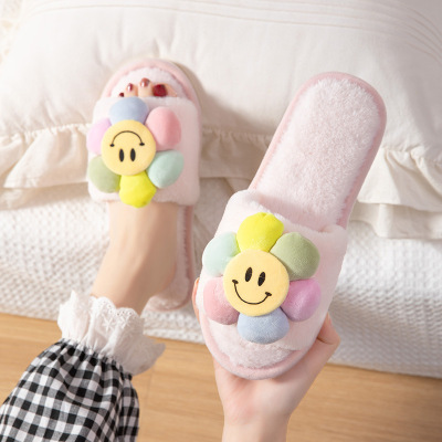 Fluffy Slippers Women's Outdoor Wear Four Seasons Air Conditioning Air-Conditioned Room Thermal Cotton Slippers Cute Cartoon Flip-Flops Home Slippers