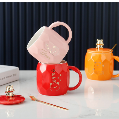 Creative Activity Practical Gift Set Ceramic Cup Coffee Cup Printed Logo with Lid Cartoon Mug
