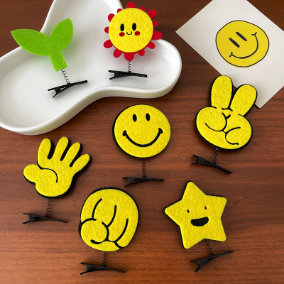 Cute Funny Barrettes XINGX Side Clip Bang Clip Bean Sprouts Smiley Face Hairpin Clip Kids Girl Headdress Hair Accessories