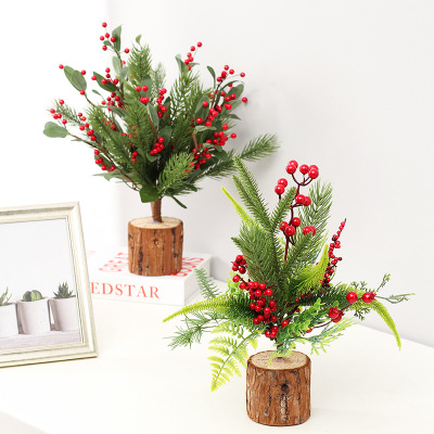 Amazon Cross-Border New PE Chinese Hawthorn Pine Cone Mini Christmas Tree Christmas Decorations Desktop Ornaments
