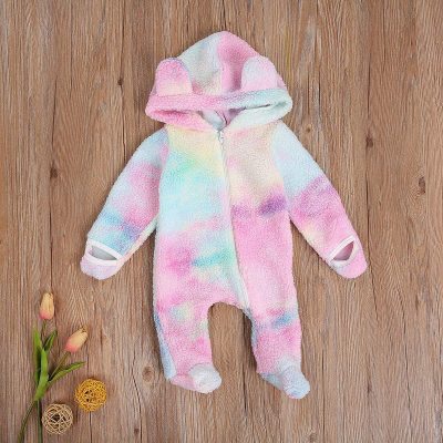 Baby Children's Bag-Foot Romper Autumn and Winter Thickening Plush Long Sleeve Hooded Romper Long Leg Hip-Wrapped Jumpsuit