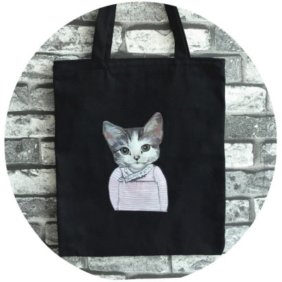 Student Fashion Cartoon Canvas Bag Wholesale Printable Logo Kitten Star Canvas Bag Professional Shopping Bag Manufacturer