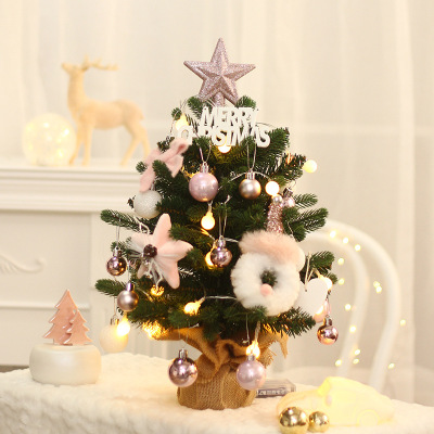 Cross-Border New Christmas Mini Christmas Tree Decorations Pink Ins Wind Light Desktop Christmas Tree Ornaments